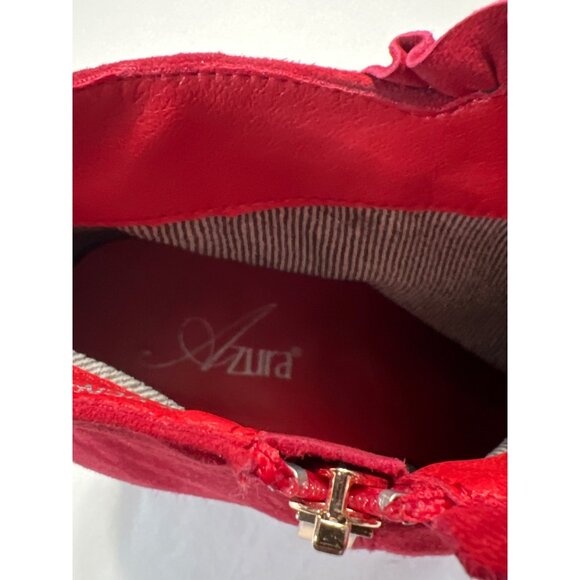 Azura Red Suede Ruffle Heel Booties 8.5 - Picture 3 of 9